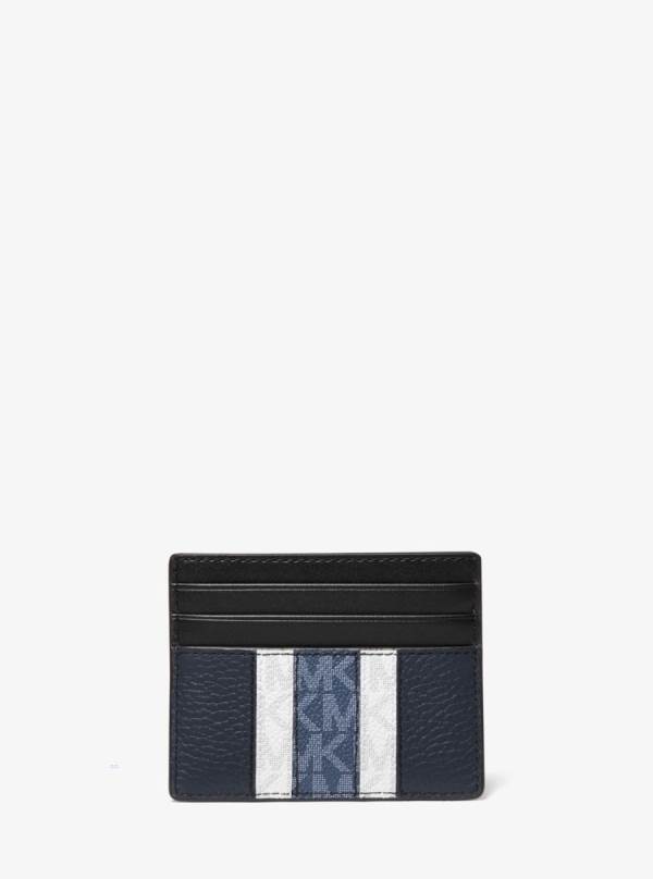 Panske Penazenky Michael Kors Hudson Logo Stripe Leather Tall Card Case Námornícka Modrá - Doplnky Michael Kors Obchod | VICOM-7810